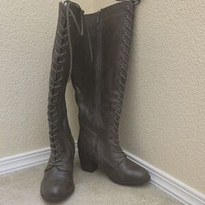 Torrid Knee High Lace-Up Wide Calf Boots Size 10 Dark Gray/Brown (NWOT)